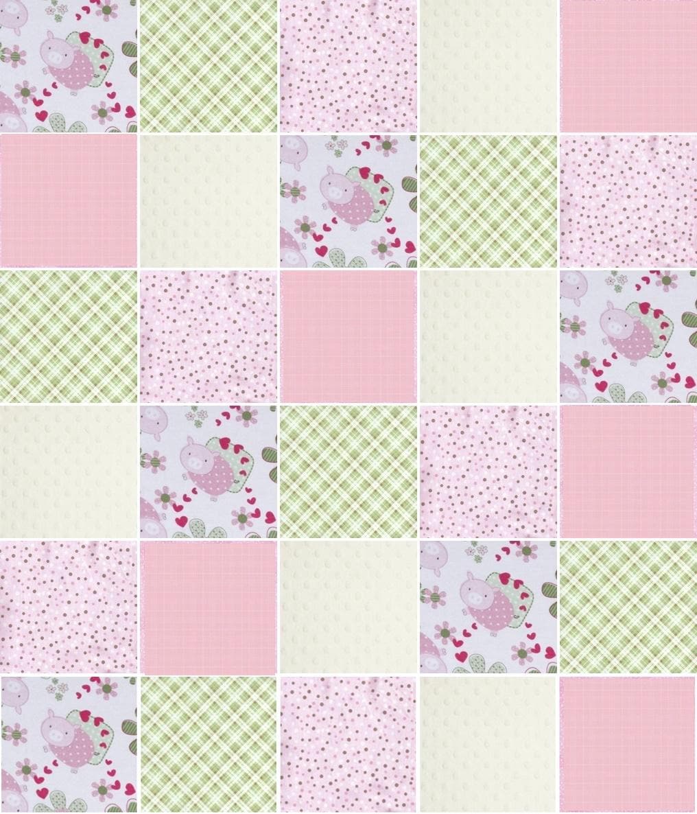 Pre CUT Baby girl Rag Quilt KIT ~ Little pigs, farm ~ Pink, green and white minky
