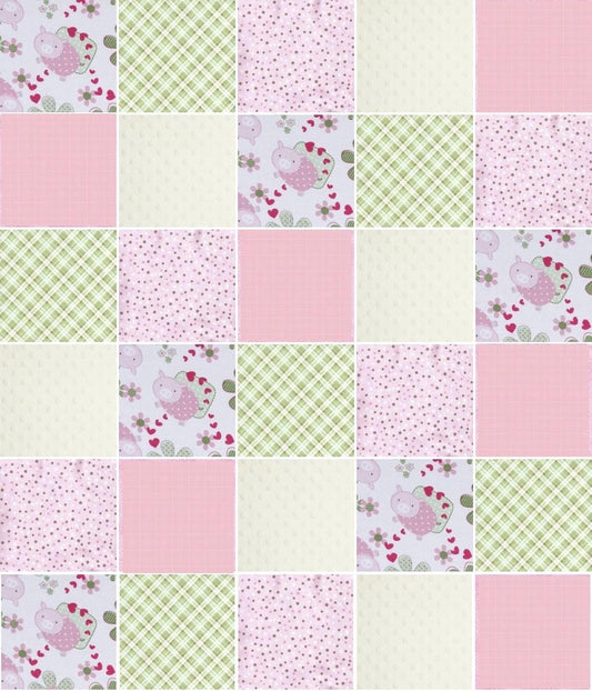 Pre CUT Baby girl Rag Quilt KIT ~ Little pigs, farm ~ Pink, green and white minky