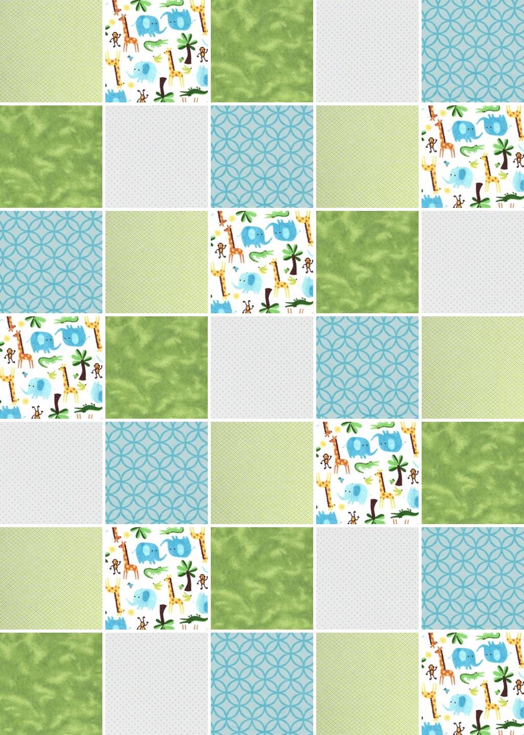 Pre Cut Rag Quilt KIT -Zoo jungle animals in aqua, green and blue