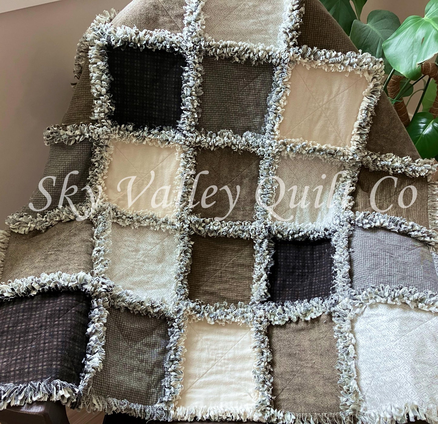 Pre Cut Rag Quilt KIT -Maywood Studios Designer flannels WOOLIES neutral collection