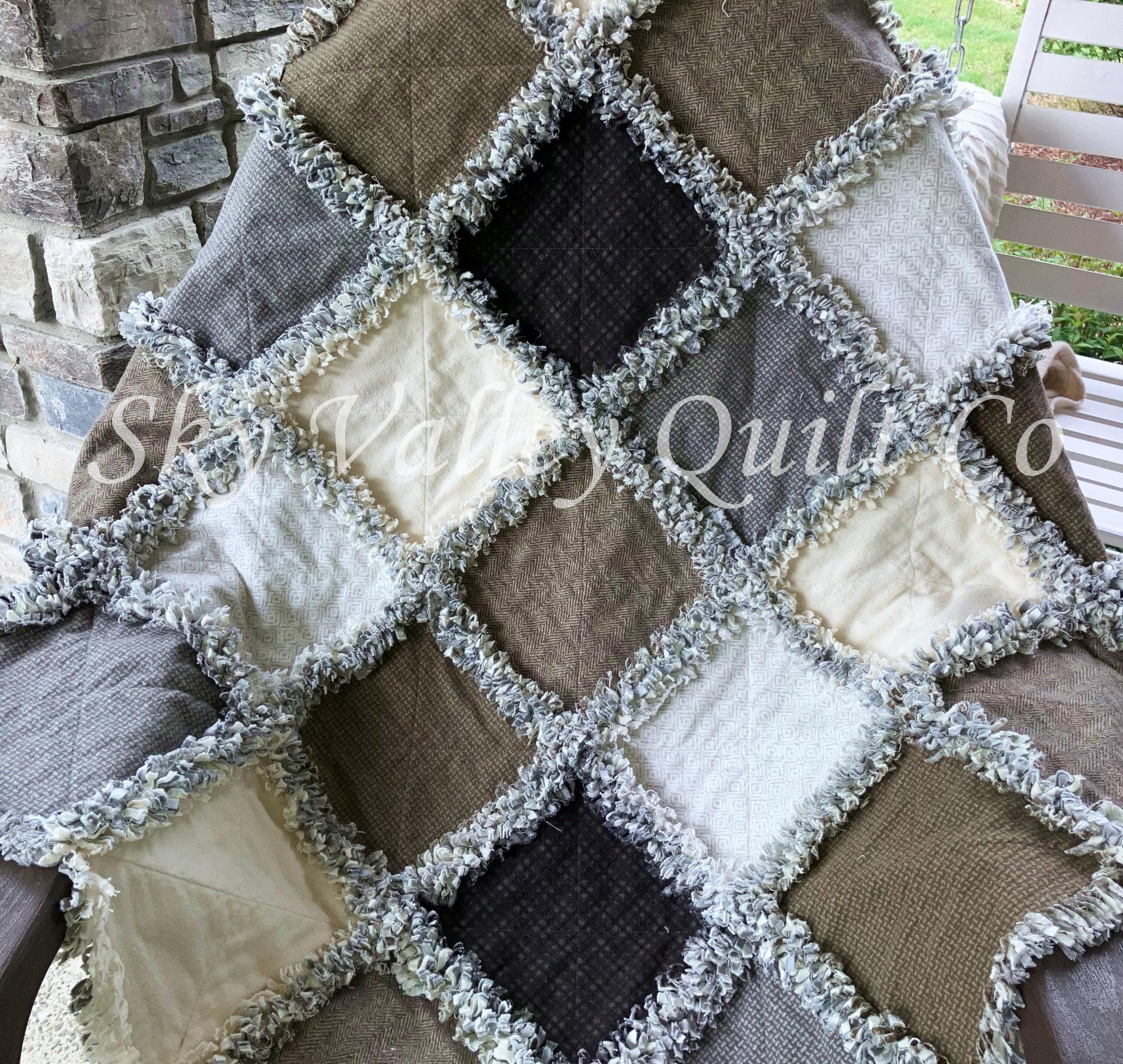 Pre Cut Rag Quilt KIT -Maywood Studios Designer flannels WOOLIES neutral collection