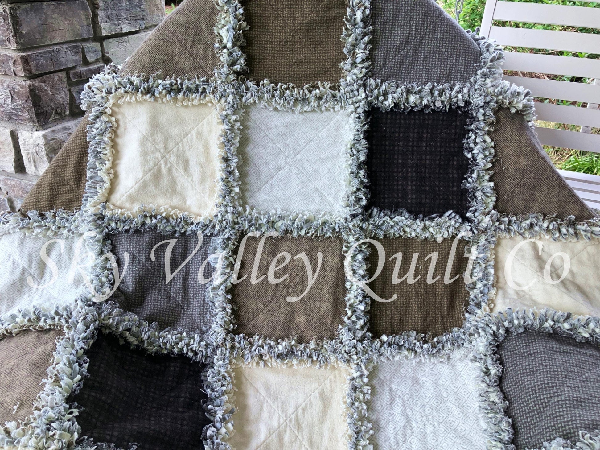 Pre Cut Rag Quilt KIT -Maywood Studios Designer flannels WOOLIES neutral collection