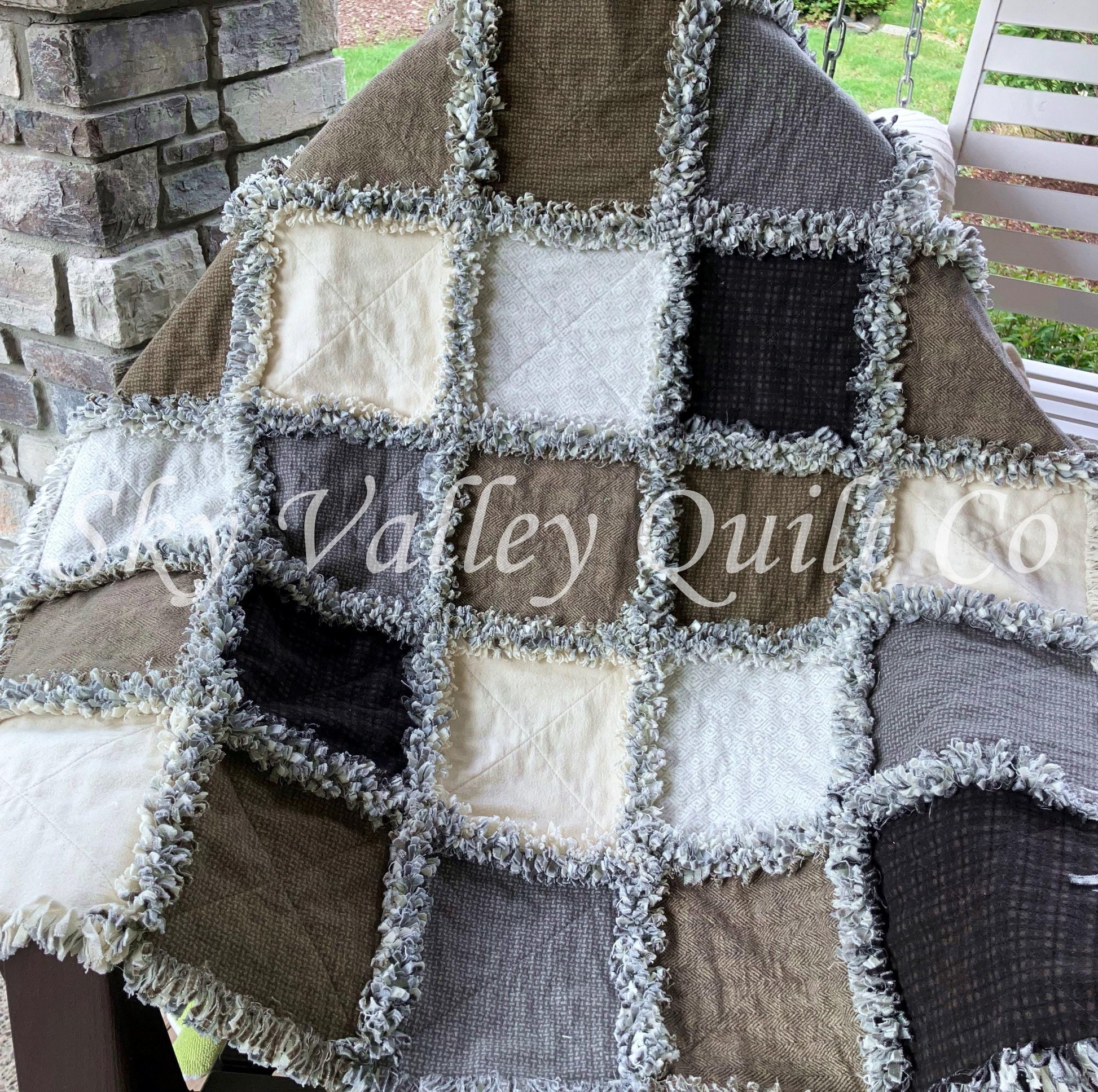 Pre Cut Rag Quilt KIT -Maywood Studios Designer flannels WOOLIES neutral collection