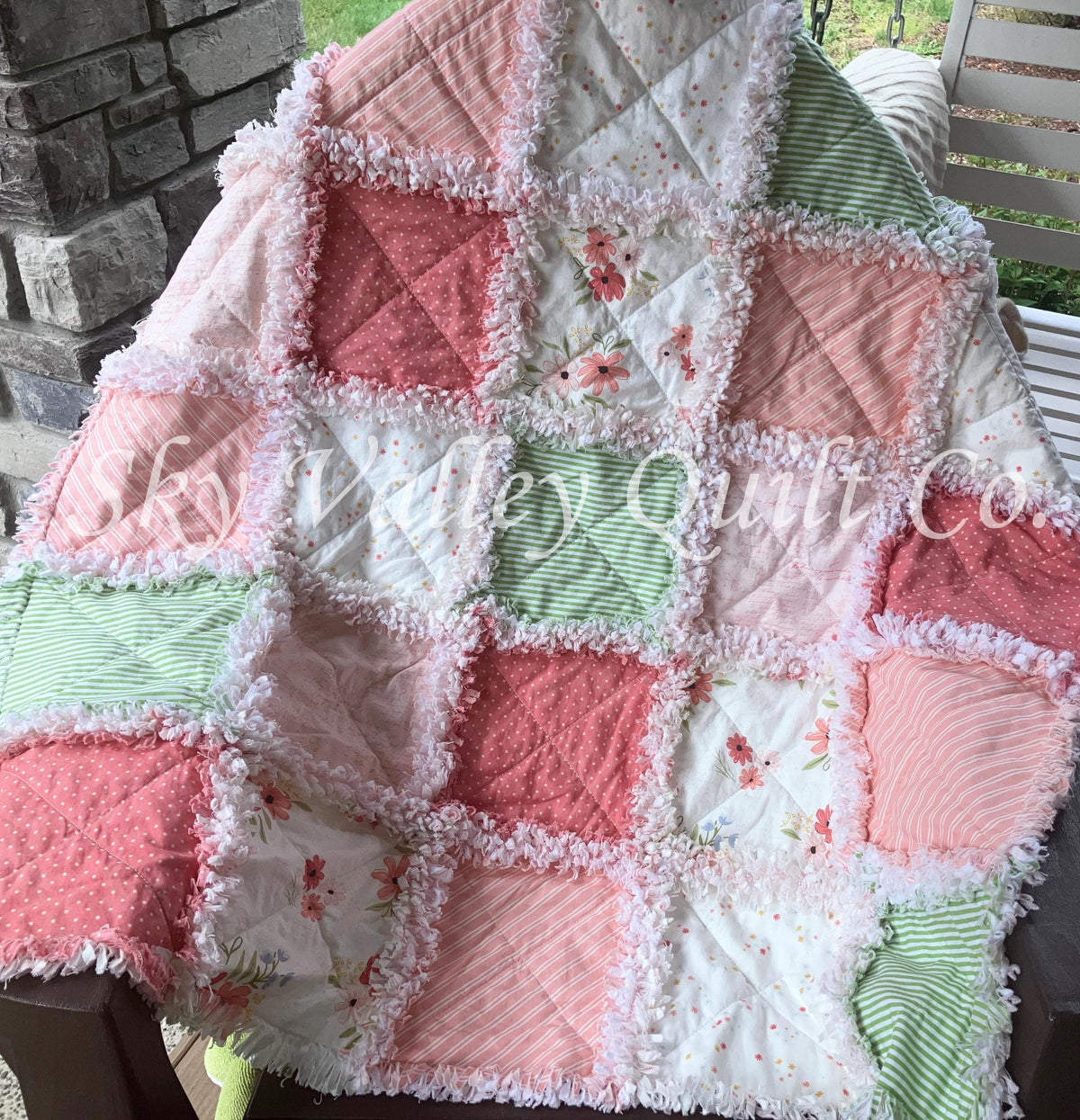 Pre Cut Rag Quilt KIT -Riley Blake Between the Pages Open Book, Coral, blush, green florals