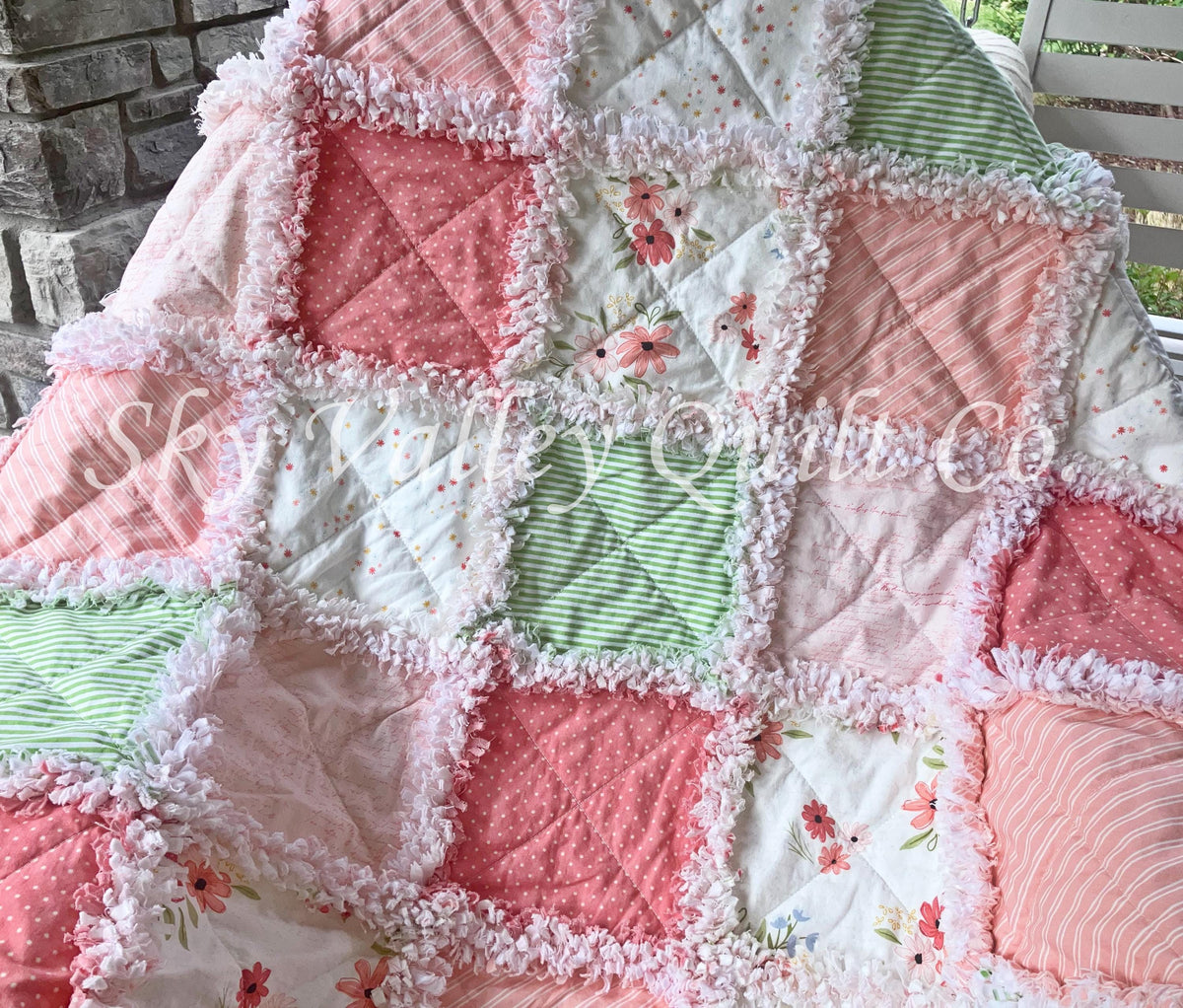 Pre Cut Rag Quilt KIT -Riley Blake Between the Pages Open Book, Coral, blush, green florals