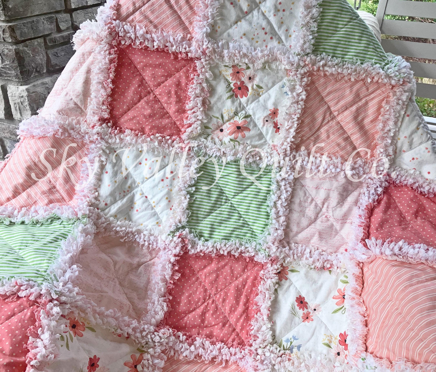 Pre Cut Rag Quilt KIT -Riley Blake Between the Pages Open Book, Coral, blush, green florals
