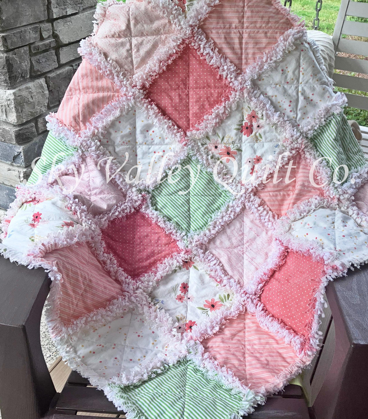 Pre Cut Rag Quilt KIT -Riley Blake Between the Pages Open Book, Coral, blush, green florals