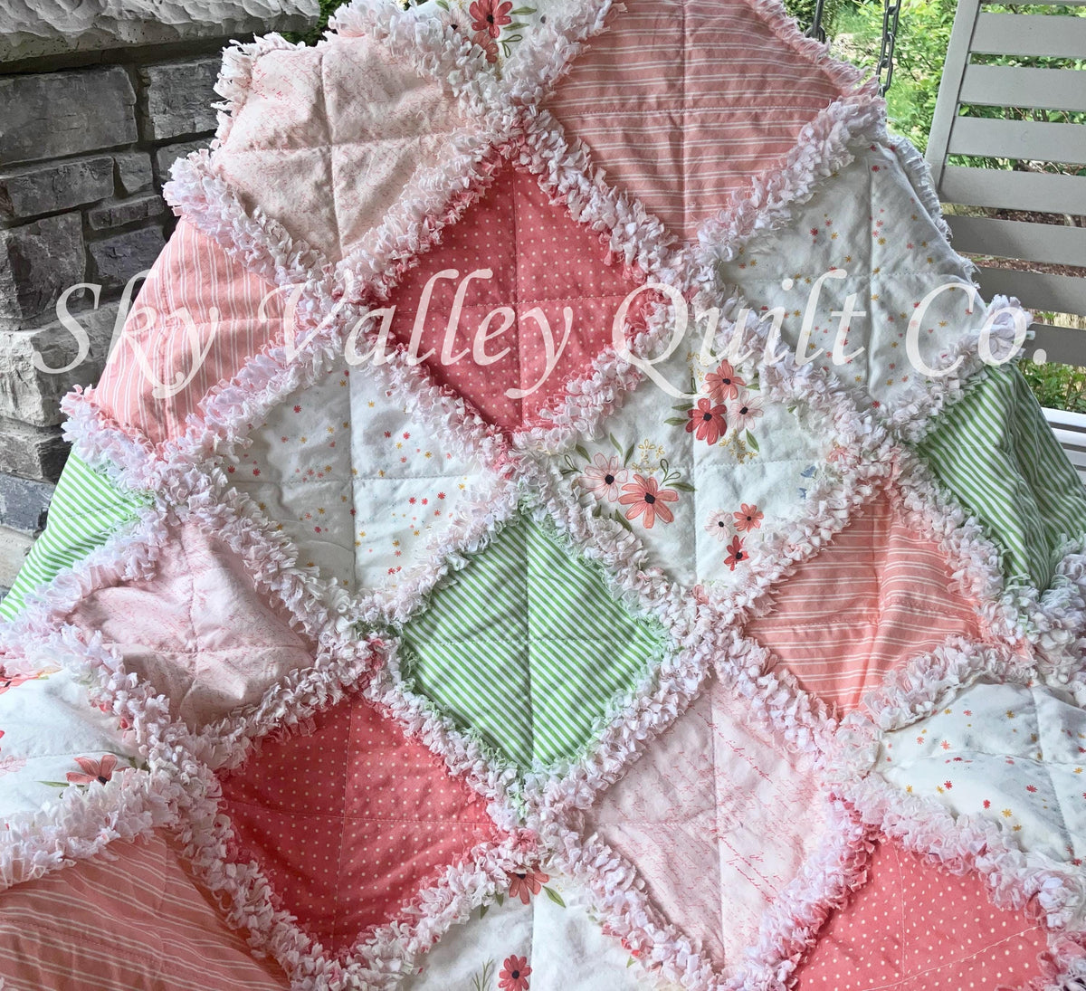 Pre Cut Rag Quilt KIT -Riley Blake Between the Pages Open Book, Coral, blush, green florals