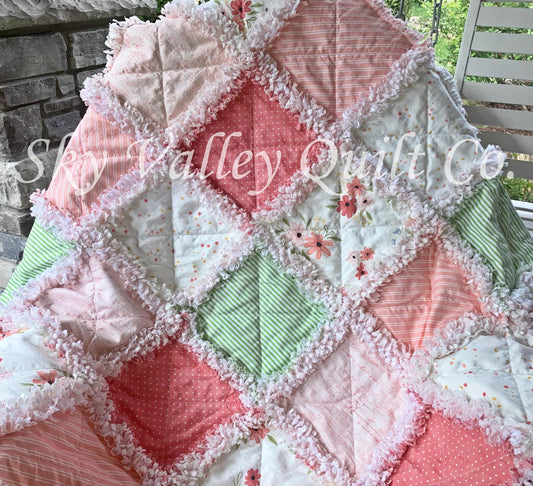 Pre Cut Rag Quilt KIT -Riley Blake Between the Pages Open Book, Coral, blush, green florals