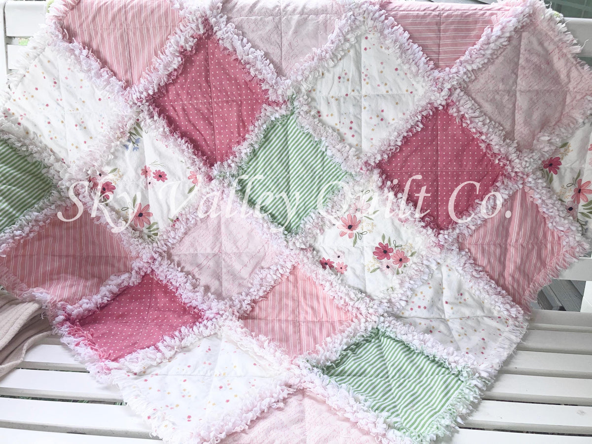 Pre Cut Rag Quilt KIT -Riley Blake Between the Pages Open Book, Coral, blush, green florals