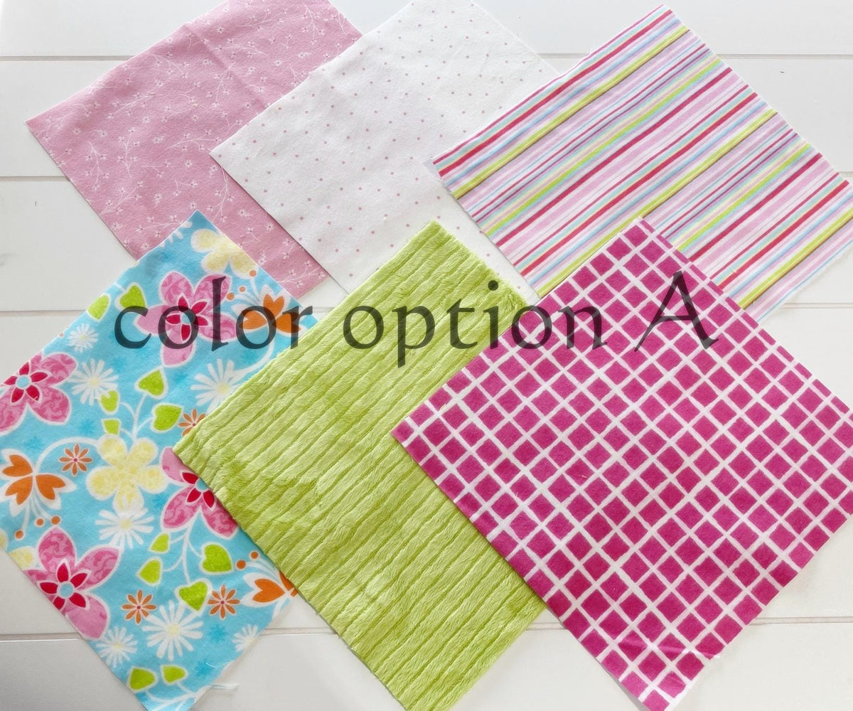 Precut rag quilt KIT ~ Flower Punch, bright pink, green and yellow flannels- A redo!