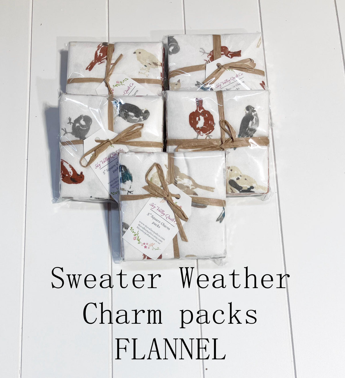 Sweater Weather chickadee 5" charm square pack~ OUT OF PRINT Flannel Fabric