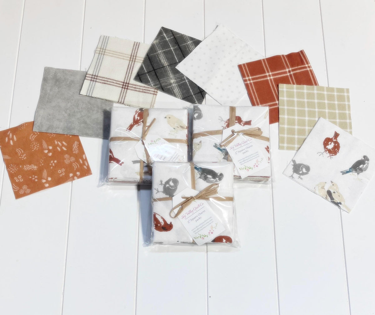 Sweater Weather chickadee 5" charm square pack~ OUT OF PRINT Flannel Fabric