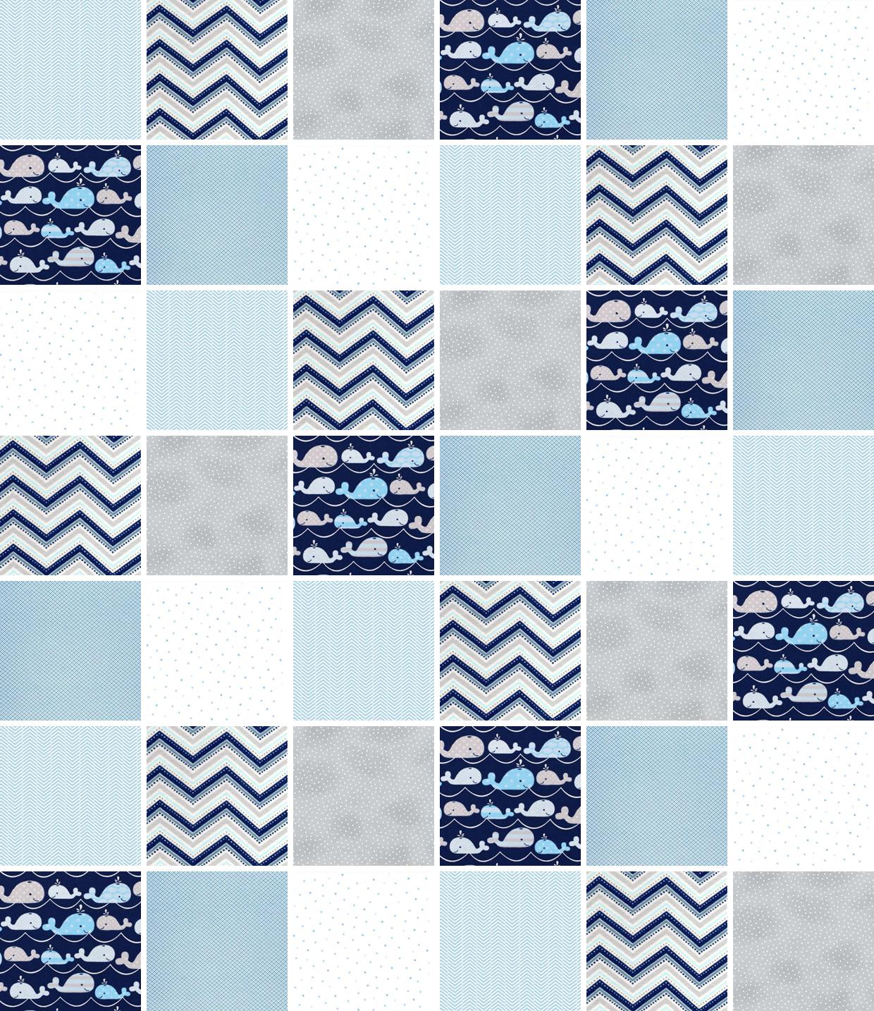 Blue and Gray whales 5" charm square pack~ Flannel Fabric