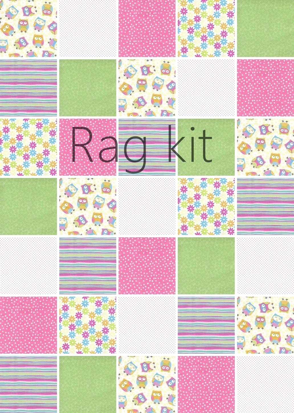Pre Cut Rag Quilt KIT - little owls in pink and green