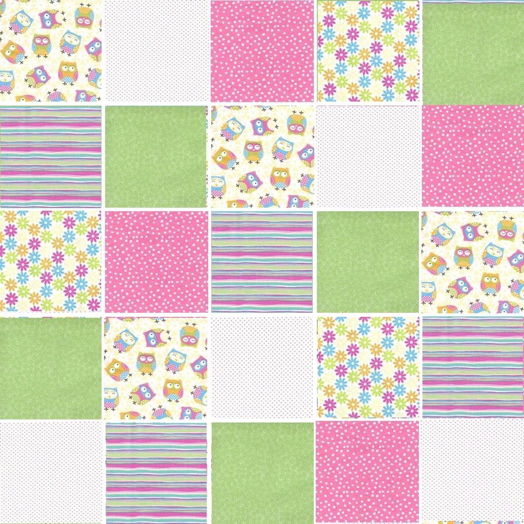 Pre Cut Rag Quilt KIT - little owls in pink and green