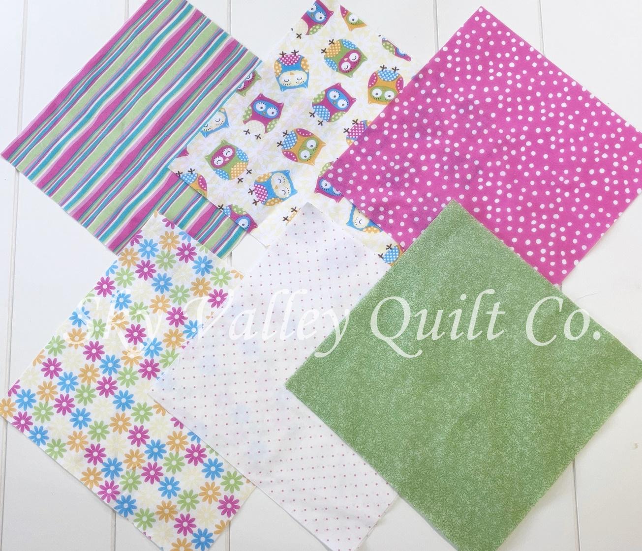 Pre Cut Rag Quilt KIT - little owls in pink and green