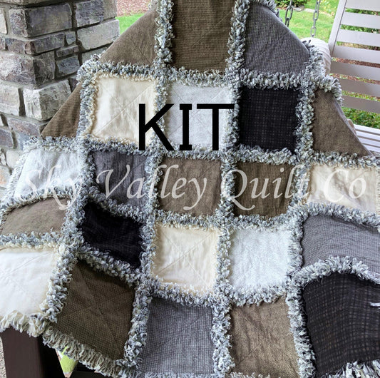 Pre Cut Rag Quilt KIT -Maywood Studios Designer flannels WOOLIES neutral collection