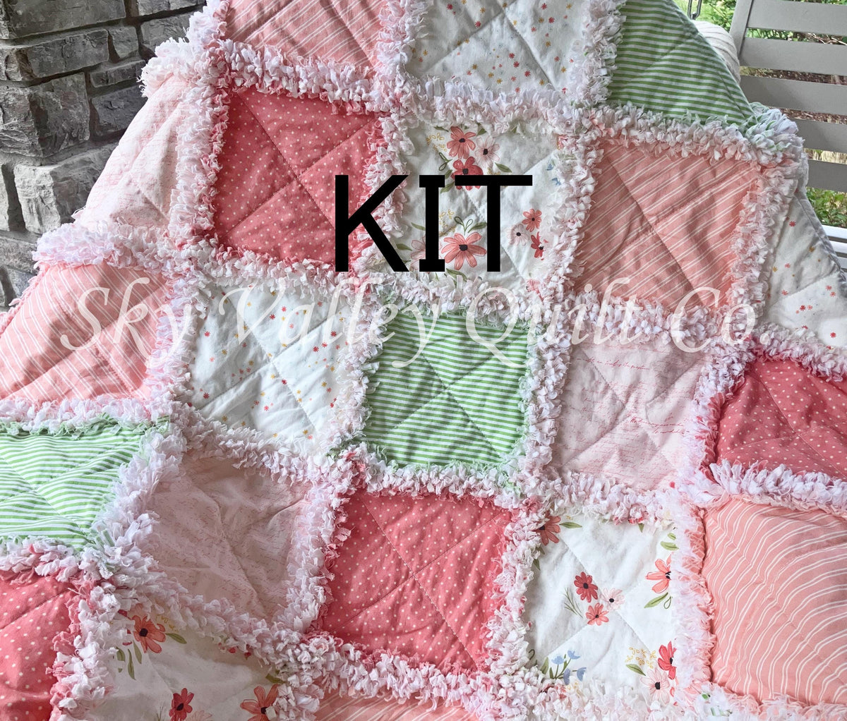Pre Cut Rag Quilt KIT -Riley Blake Between the Pages Open Book, Coral, blush, green florals