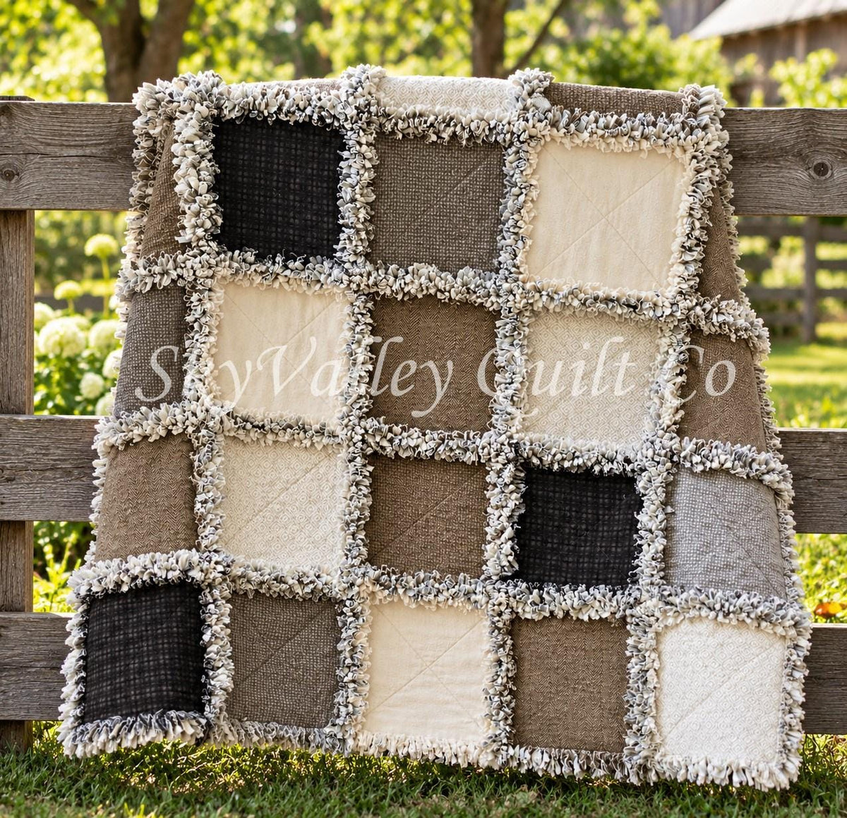 Pre Cut Rag Quilt KIT -Maywood Studios Designer flannels WOOLIES neutral collection