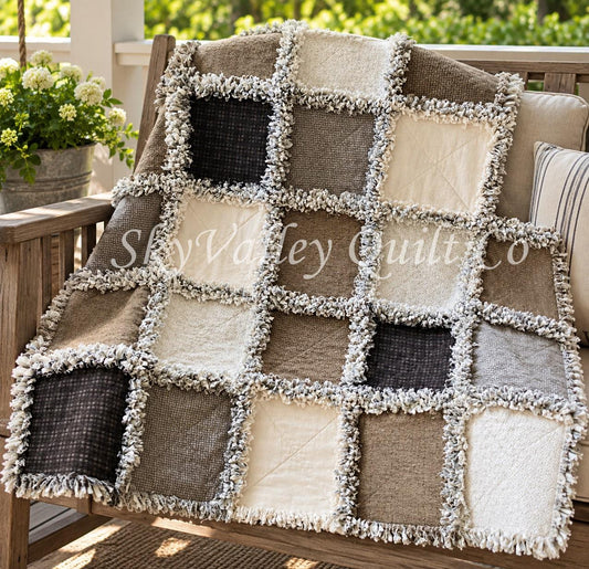 Pre Cut Rag Quilt KIT -Maywood Studios Designer flannels WOOLIES neutral collection