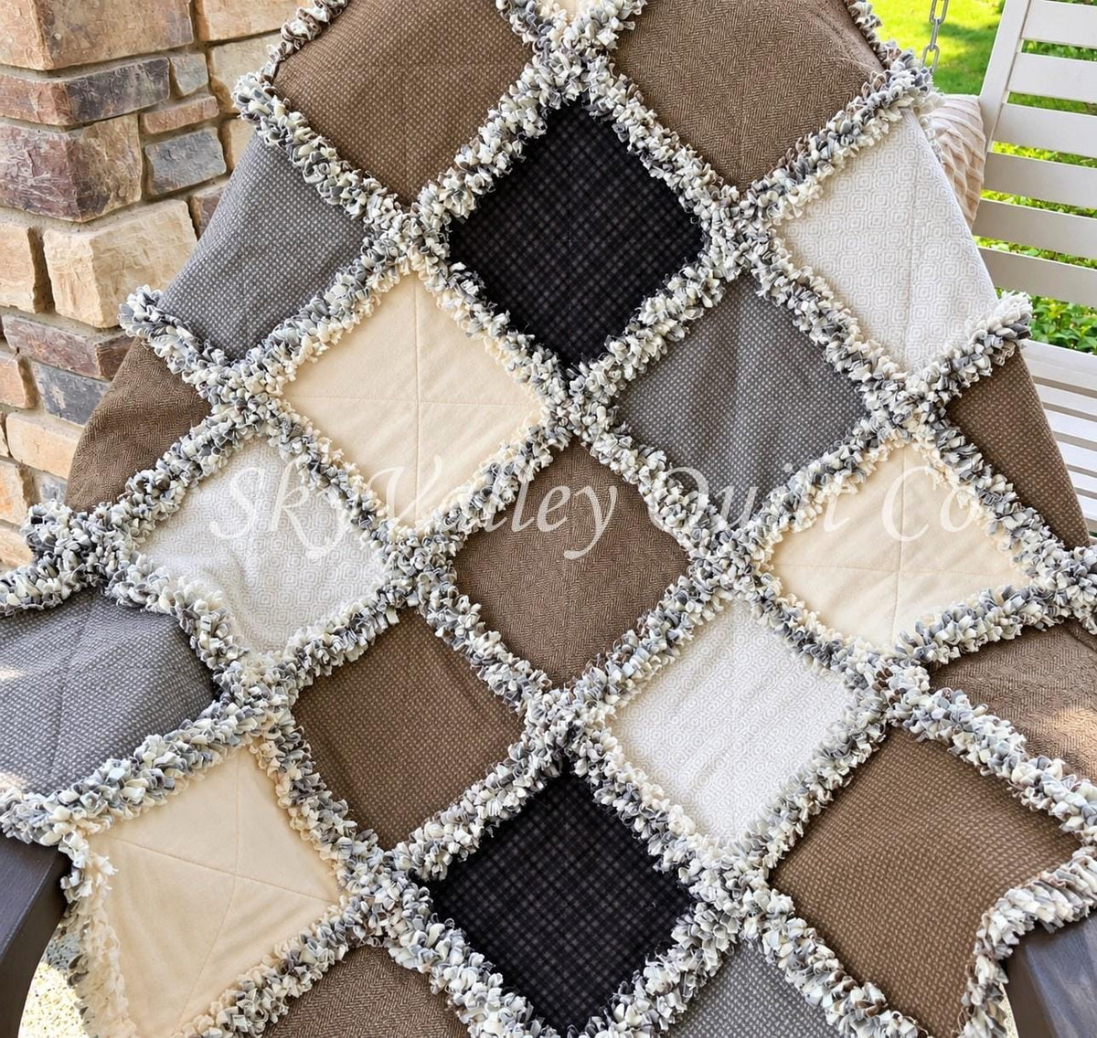 Pre Cut Rag Quilt KIT -Maywood Studios Designer flannels WOOLIES neutral collection
