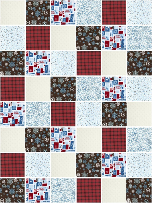 precut rag quilt kit ~ snowboarders in blue, red brown and white