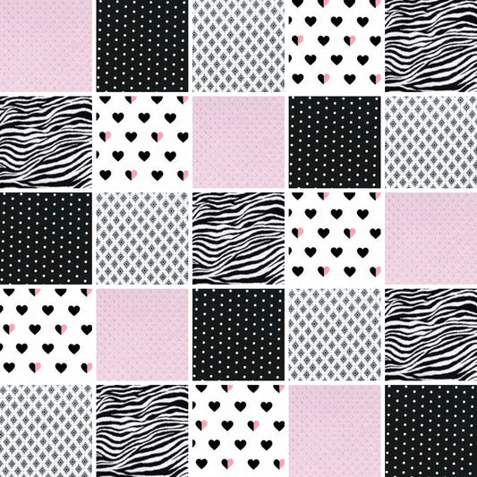 Pre CUT Rag Quilt KIT ~ LIGHT Pink and black flannel minky dots