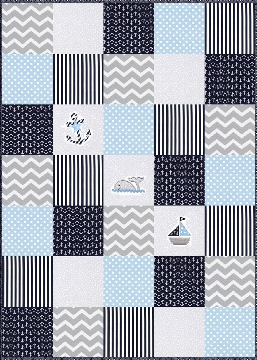 Precut Traditional pieced Quilt TOP KIT ~blue and gray nautical sailboats