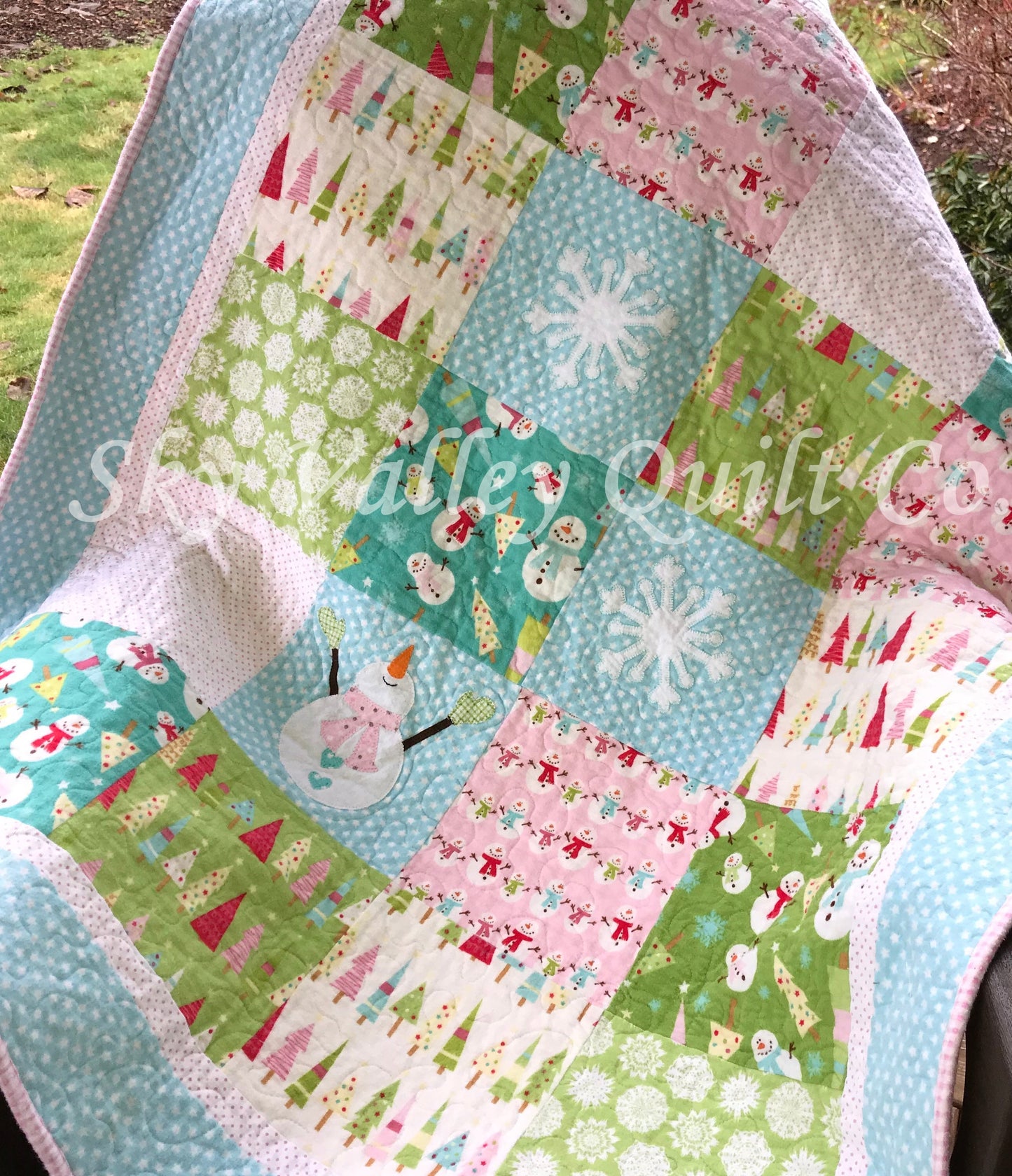 Precut traditional pieced Quilt kit ~ Christmas Holiday snowman pink pastel Flannels, limited quantity