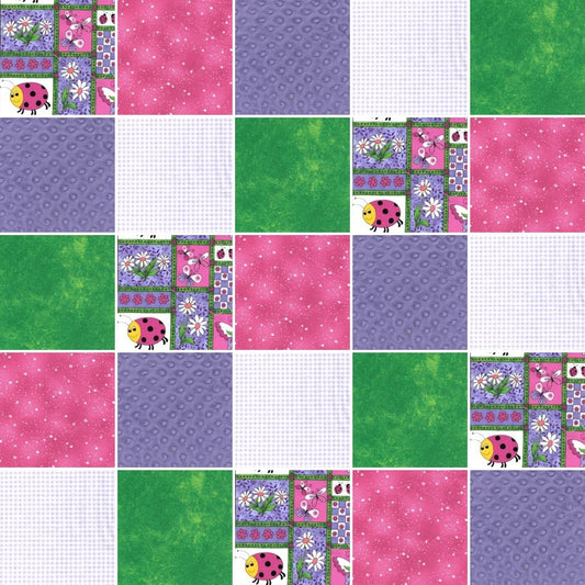 Pre Cut Rag Quilt KIT - bright pink and green ladybug and butterfly flannels