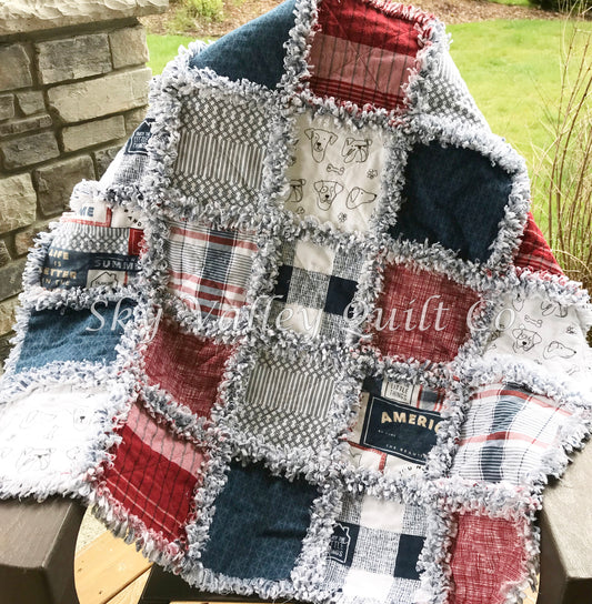 Pre CUT Rag Quilt KIT ~ Summer USA, patriotic, 4th of July red white and blue