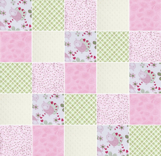 Pre CUT Baby girl Rag Quilt KIT ~ Little pigs, farm ~ Pink, green and white minky
