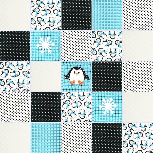 Pre CUT Rag Quilt kit ~ Winter Penguin and snowflakes